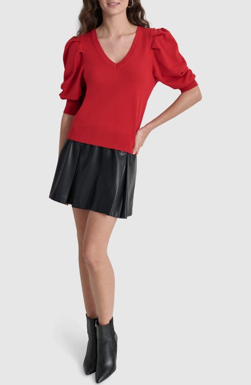 Dkny Puff Sleeve V-neck Sweater In Red Light