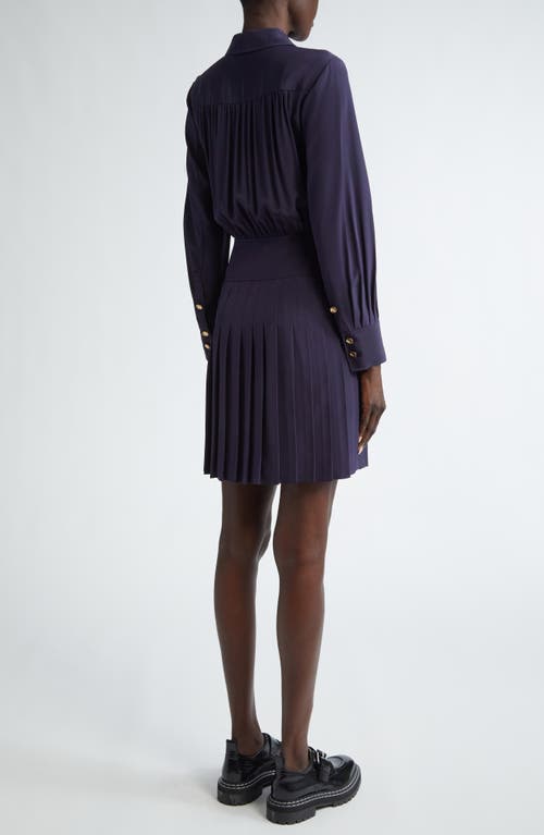 Shop Jason Wu Collection Placed Floral Print Long Sleeve Silk Shirtdress In Navy/rose Pink Multi