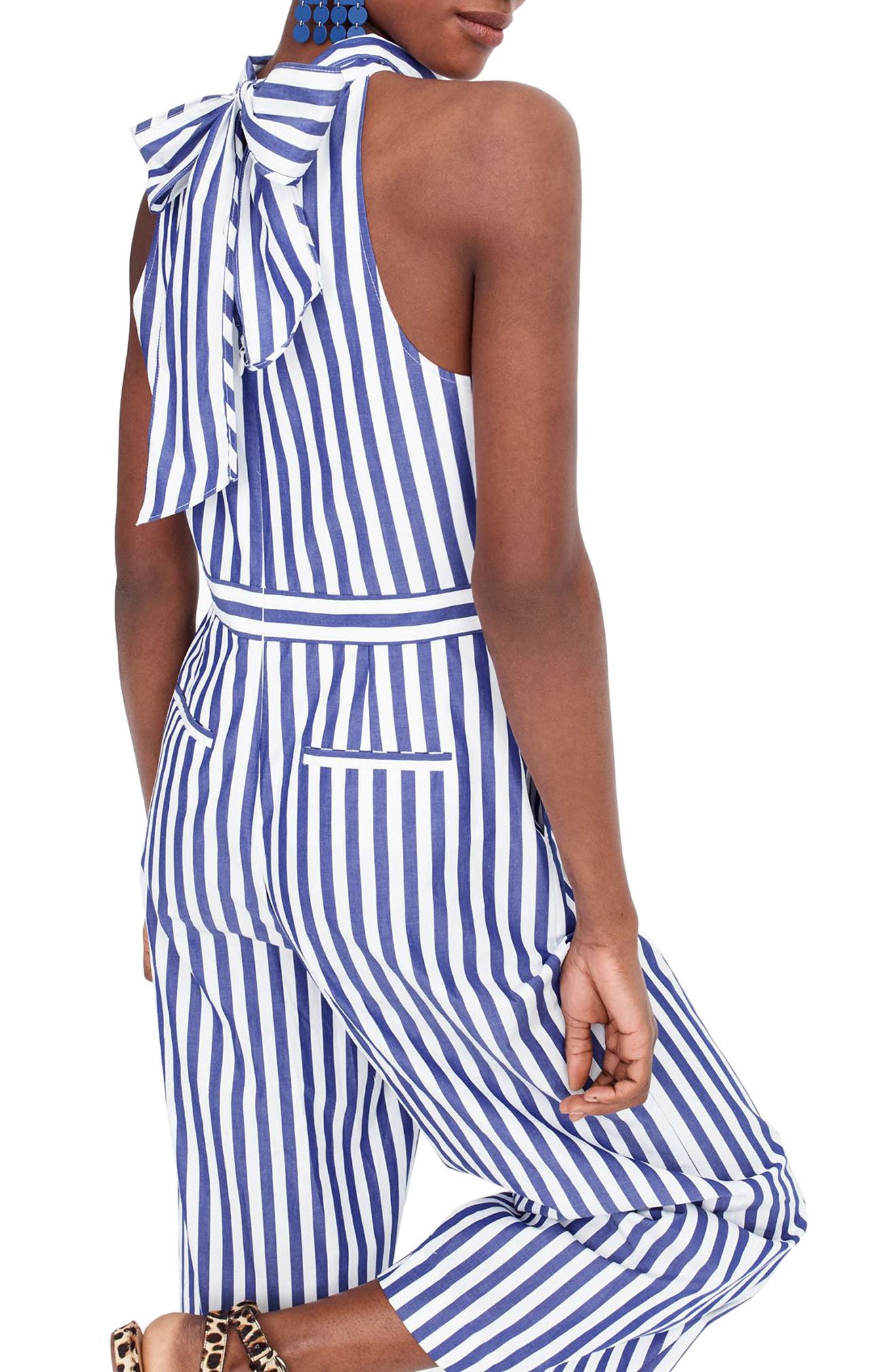 j crew stripe halter wide leg jumpsuit
