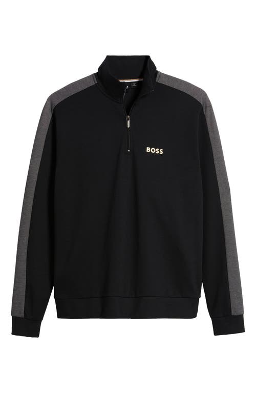 Shop Hugo Boss Boss Quarter Zip Logo Pullover In Black