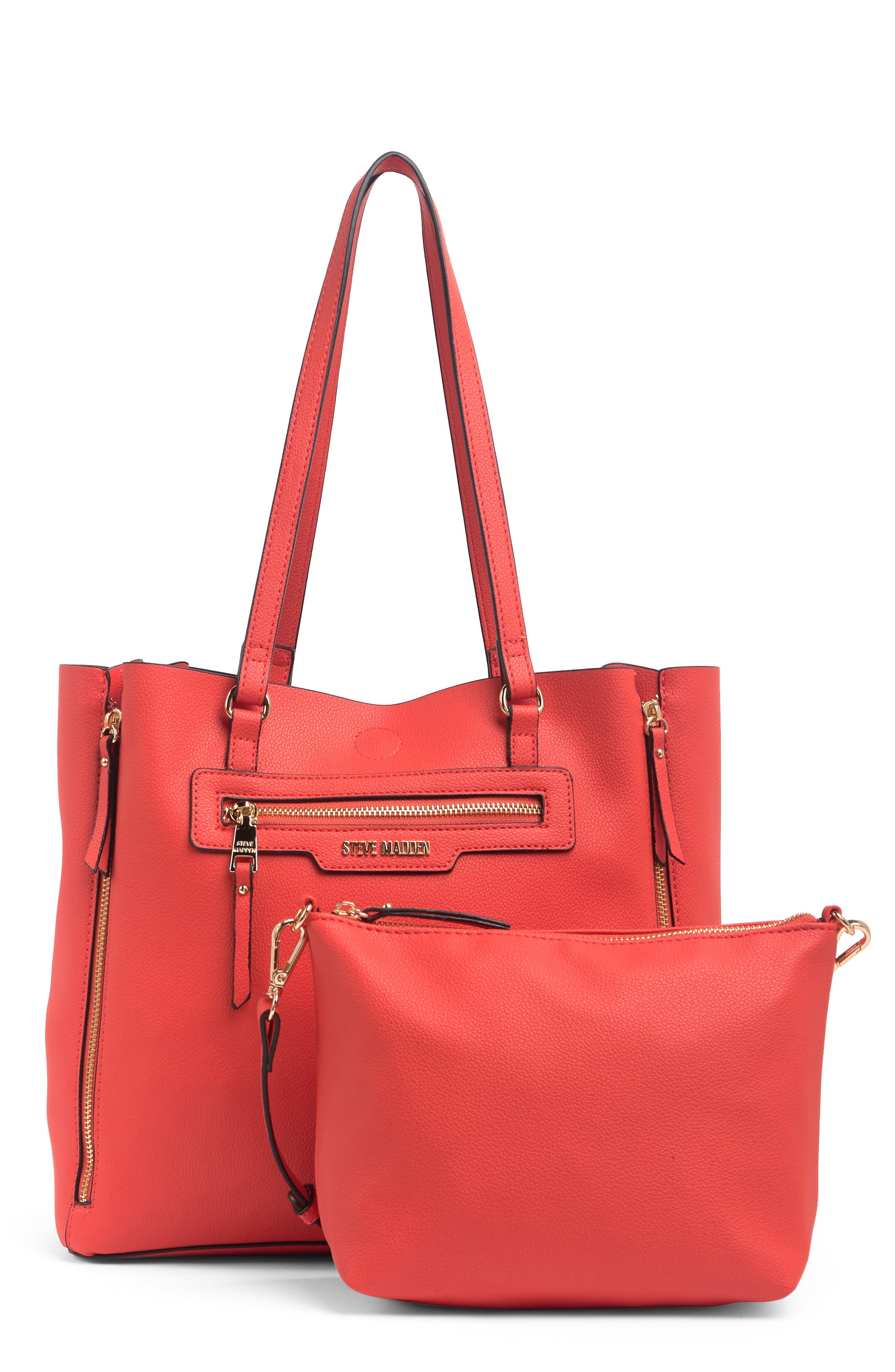 red leather shopper bag