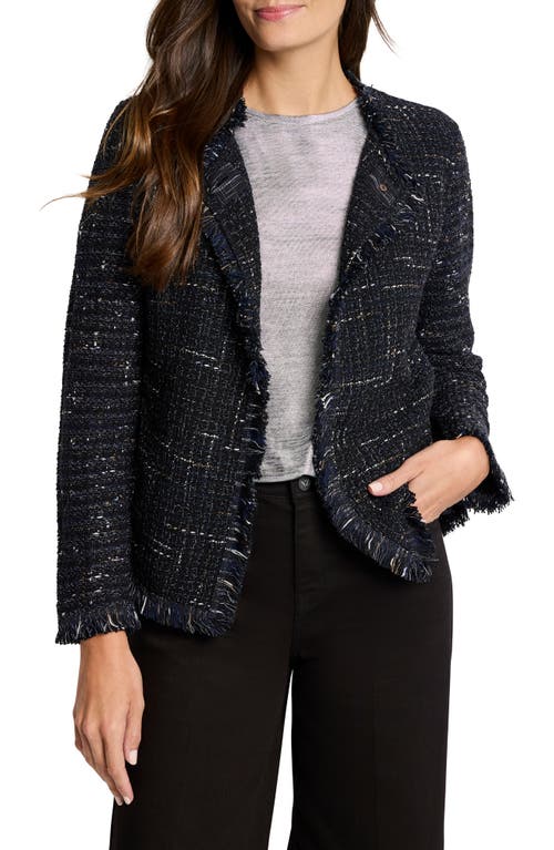 Nic + Zoe Nic+zoe Petite Nightfall Fringe Mix Knit Jacket In Black Indigo