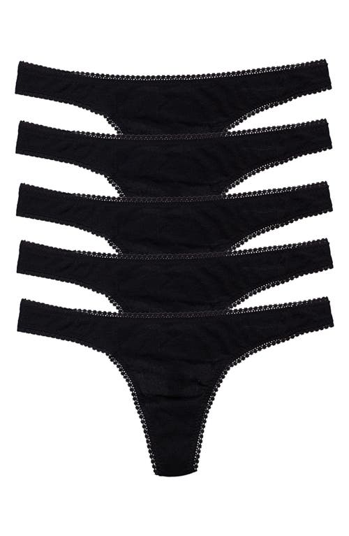On Gossamer Mesh High Cut Thongs, Set Of 5 In Black