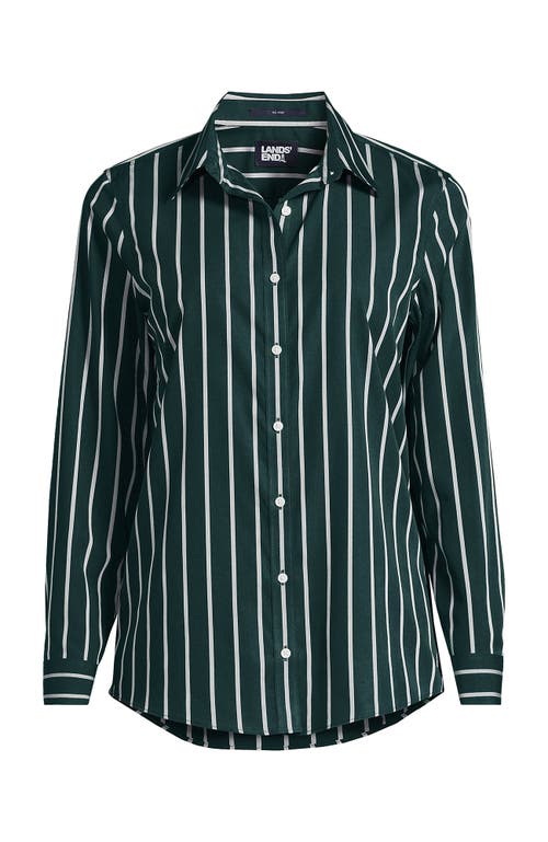 Shop Lands' End No Iron Supima Cotton Long Sleeve Shirt In Deep Forest Wide Stripe