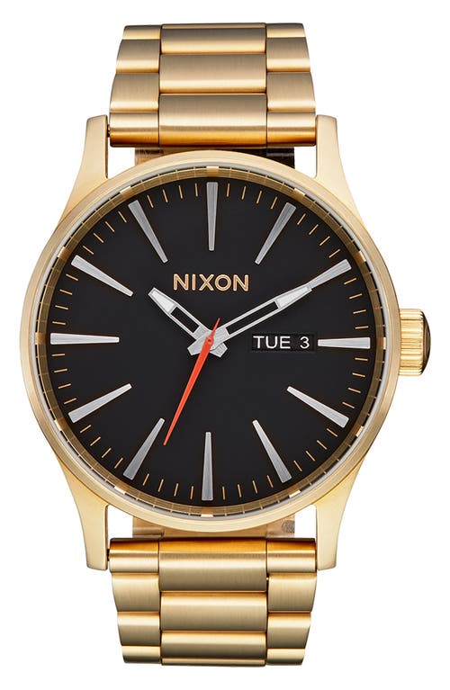 Shop Nixon Sentry Bracelet Watch, 42mm In Yellow Gold/black