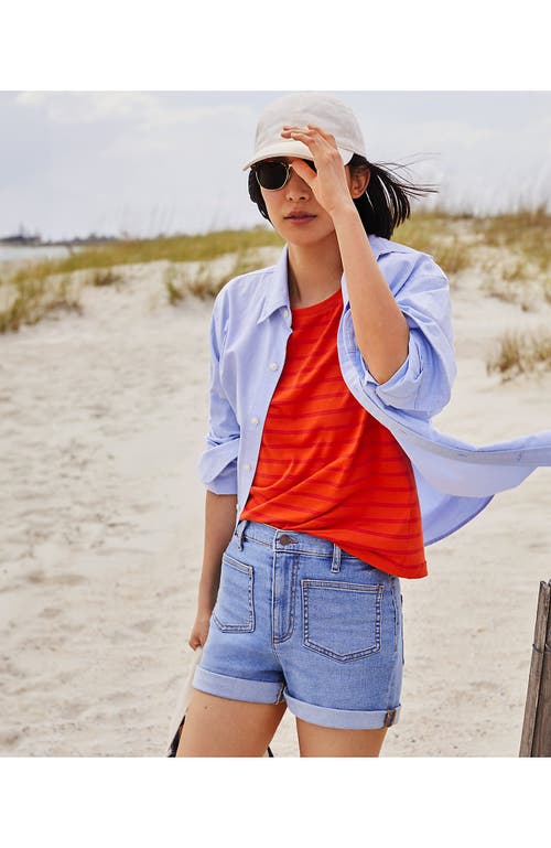 Shop Lands' End Relaxed Supima Cotton Crew Neck T-shirt In Rich Persimmon Dual Stripe