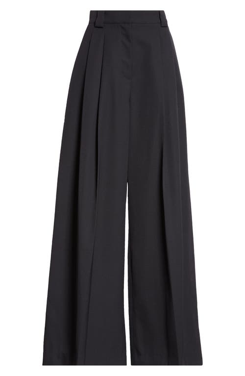 Shop Alexander Wang Pleated High Waist Wide Leg Wool Pants In 001 Black