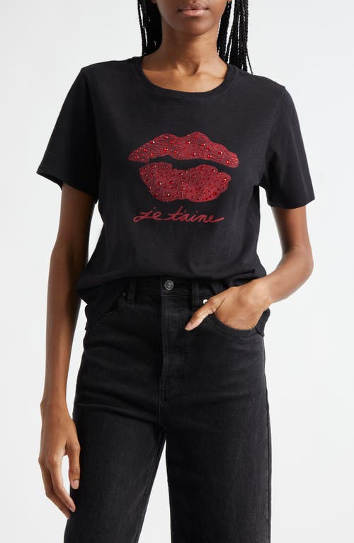 Shop Cinq À Sept Kisses Je T'aime Embellished Cotton Graphic T-shirt In Black/rosewood