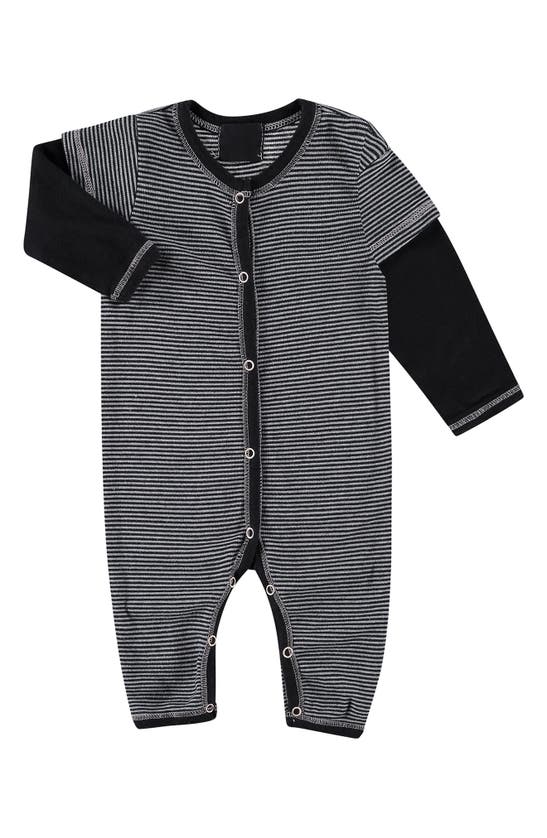 Paigelauren Babies' Stripe Cotton & Modal Romper In Black