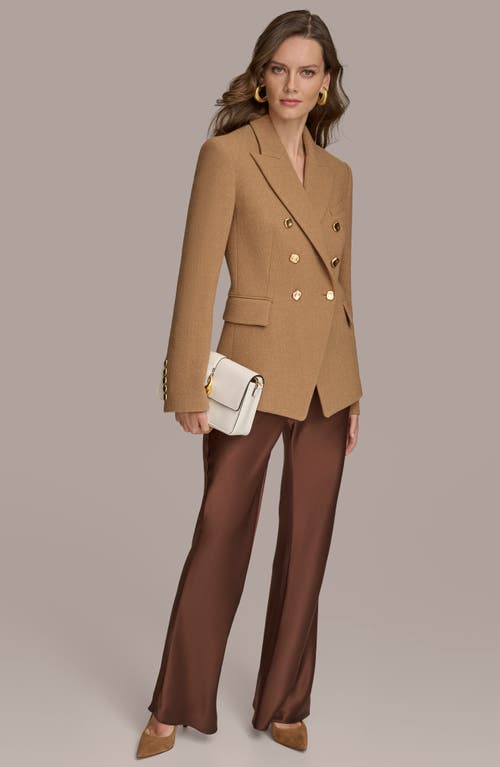 Shop Donna Karan New York Double Breasted Wool Blend Blazer In Camel