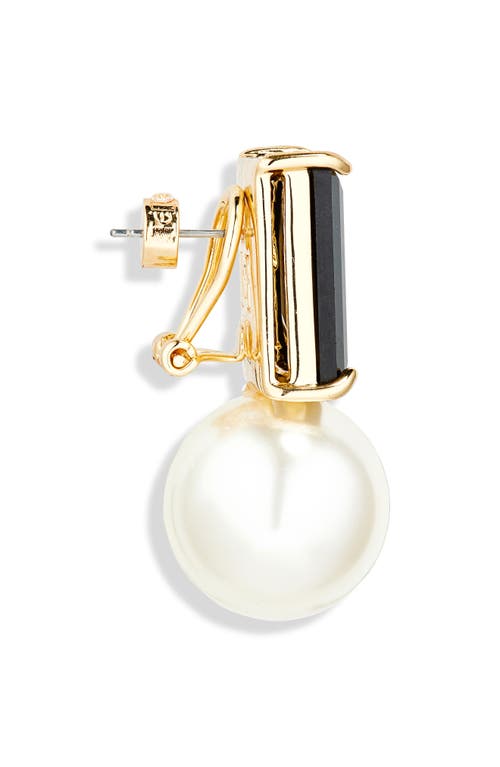 Shop Carolina Herrera Crystal & Imitation Pearl Drop Earrings In Black/white