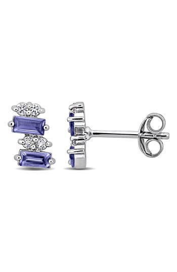 Delmar Tanzanite & White Topaz Stud Earrings In Purple