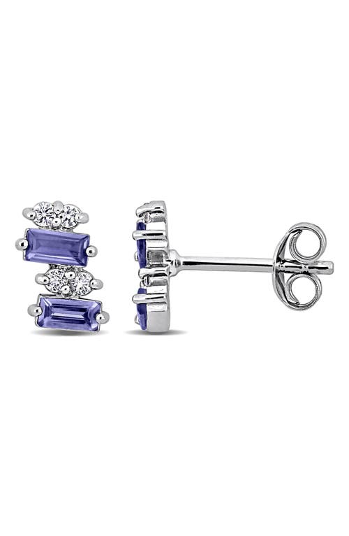 Delmar Tanzanite & White Topaz Stud Earrings In Purple