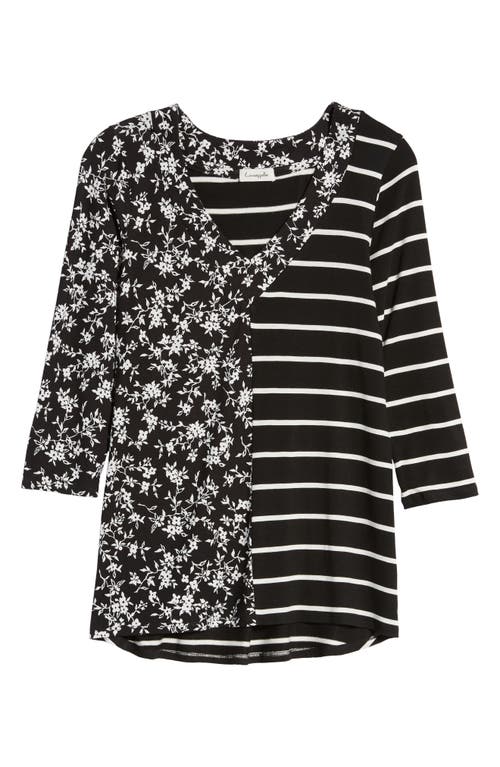 Shop Loveappella Floral Stripe Top In Black/ivory