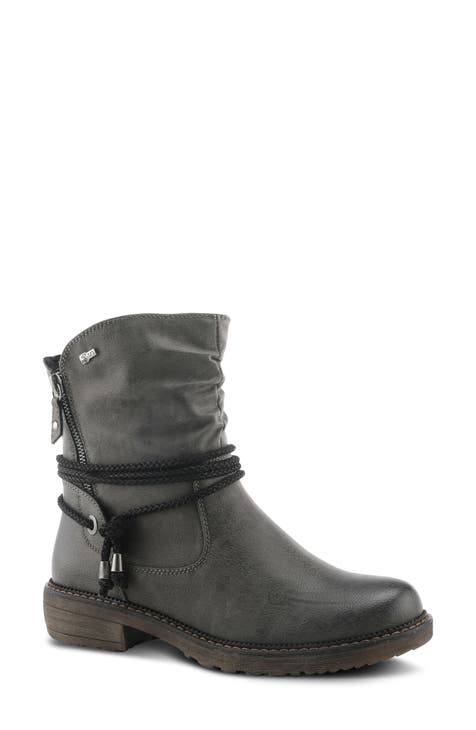 Black leather shop slouch ankle boots