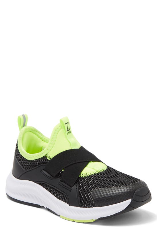 Z By Zella Kids' Nimble Slip-on Sneaker In Black- Green Neon