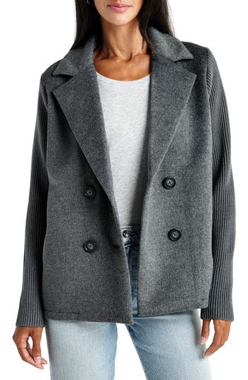 Splendid Singrid Double Breasted Wool Blend Jacket In Heather Charcoal