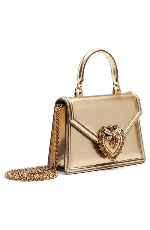 Shop Dolce & Gabbana Dolce&gabbana Mini Devotion Laminated Leather Top Handle Bag In 87503 Gold