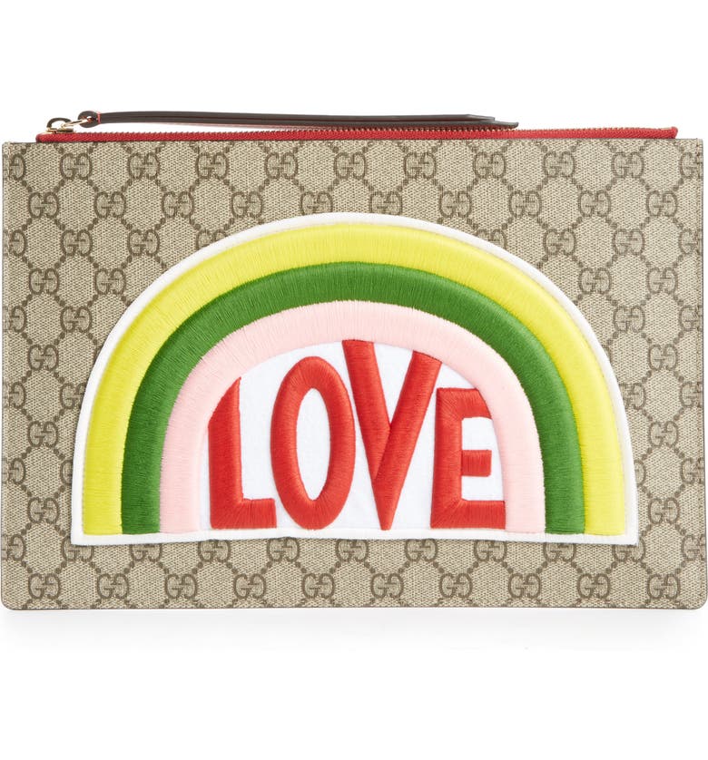 Gucci Embroidered Love Patch Gg Supreme Zip Pouch Nordstrom