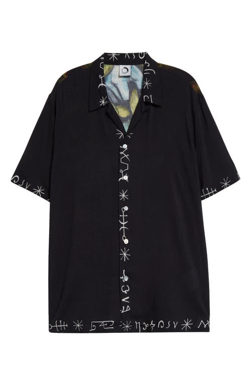 Shop Endless Joy Medusa Print Short Sleeve Button-up Shirt In Black