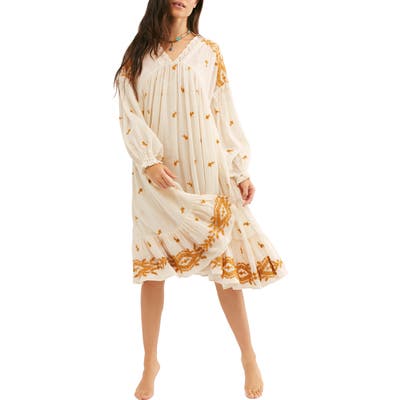 Free People Lavender Fields Long Sleeve Trapeze Dress, Beige