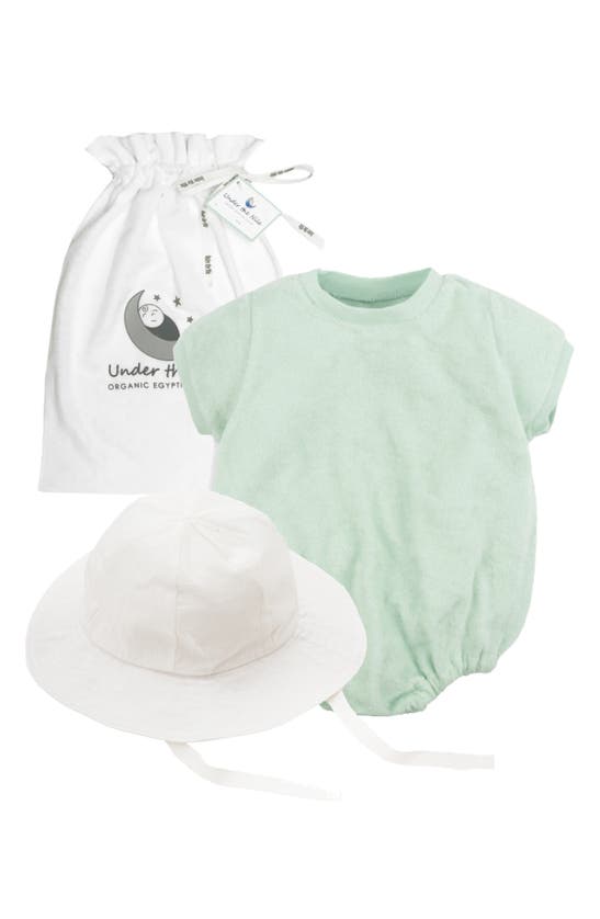 Under The Nile Babies' Bubble Organic Egyptian Cotton Terry Cloth Bodysuit & Hat Gift Set In Sea Breeze