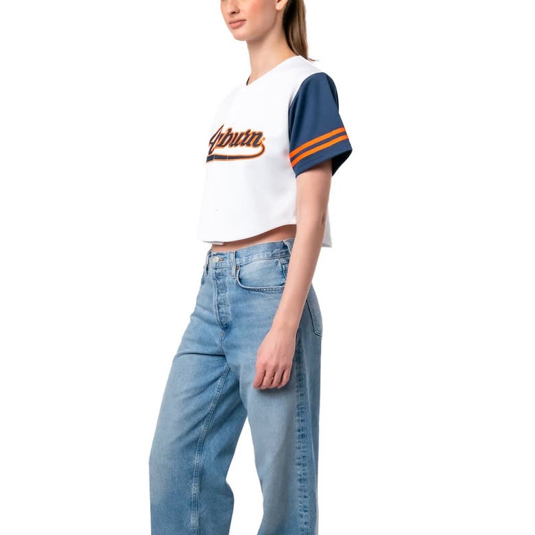 Shop Established & Co. White Auburn Tigers Baseball Jersey Cropped T-shirt