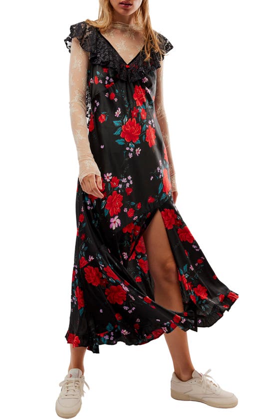 Shop Free People Warm Hearts Lace & Satin Maxi Dress In Black Combo