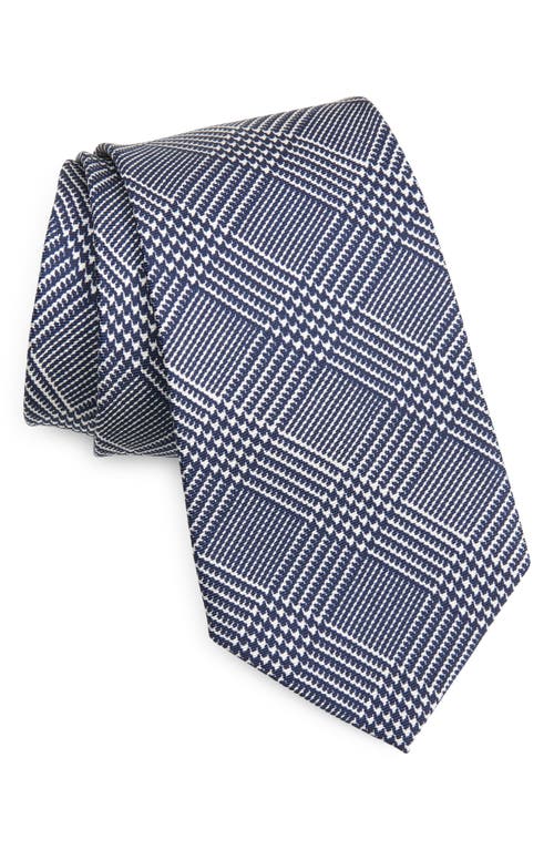 Glen Plaid Silk Tie in Navy/White