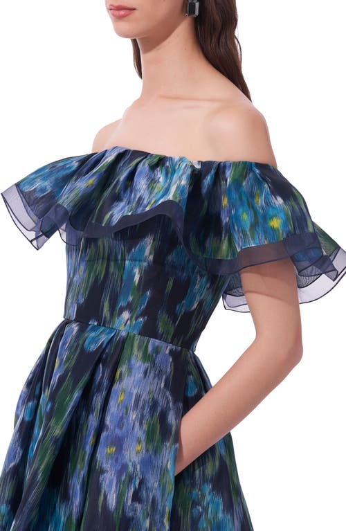 Shop Carolina Herrera Floral Print Off The Shoulder Silk Chiffon Ballgown In Midnight Multi