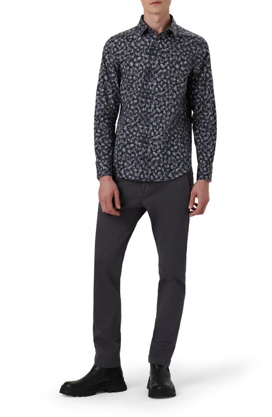 Bugatchi Julian Shaped Fit Leaf Print Stretch Cotton Button-up Shirt In Chestnut