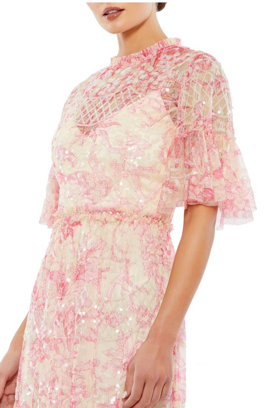 Shop Mac Duggal Sequin Floral Flounce Sleeve Cocktail Dress In Blush Multi
