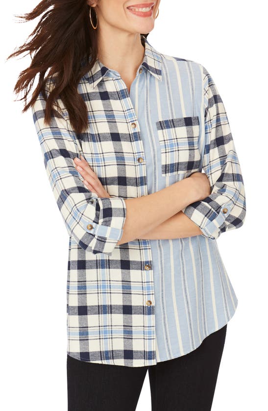 FOXCROFT ZOEY MIXED PRINT BRUSHED COTTON SHIRT