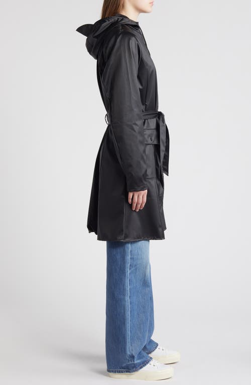 Shop Rains Curve Waterproof Belted Jacket In Black Grain