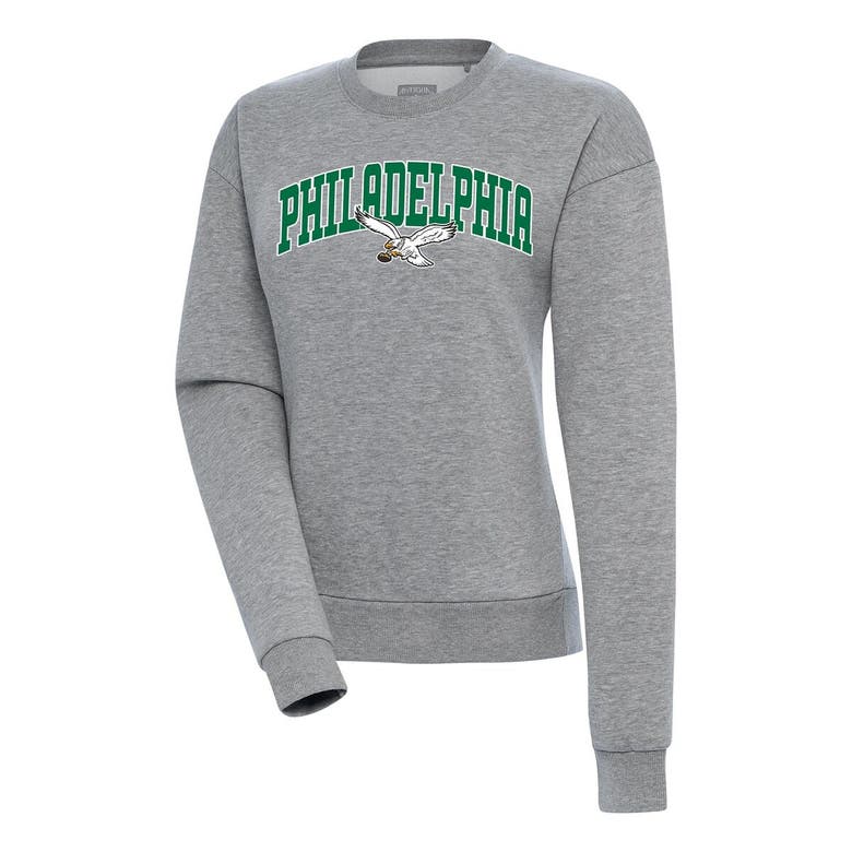 Shop Antigua Heather Gray Philadelphia Eagles Victory Chenille Pullover Sweatshirt