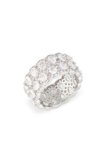 Nordstrom Rack Cubic Zirconia Scalloped Eternity Band Ring In Clear- Silver