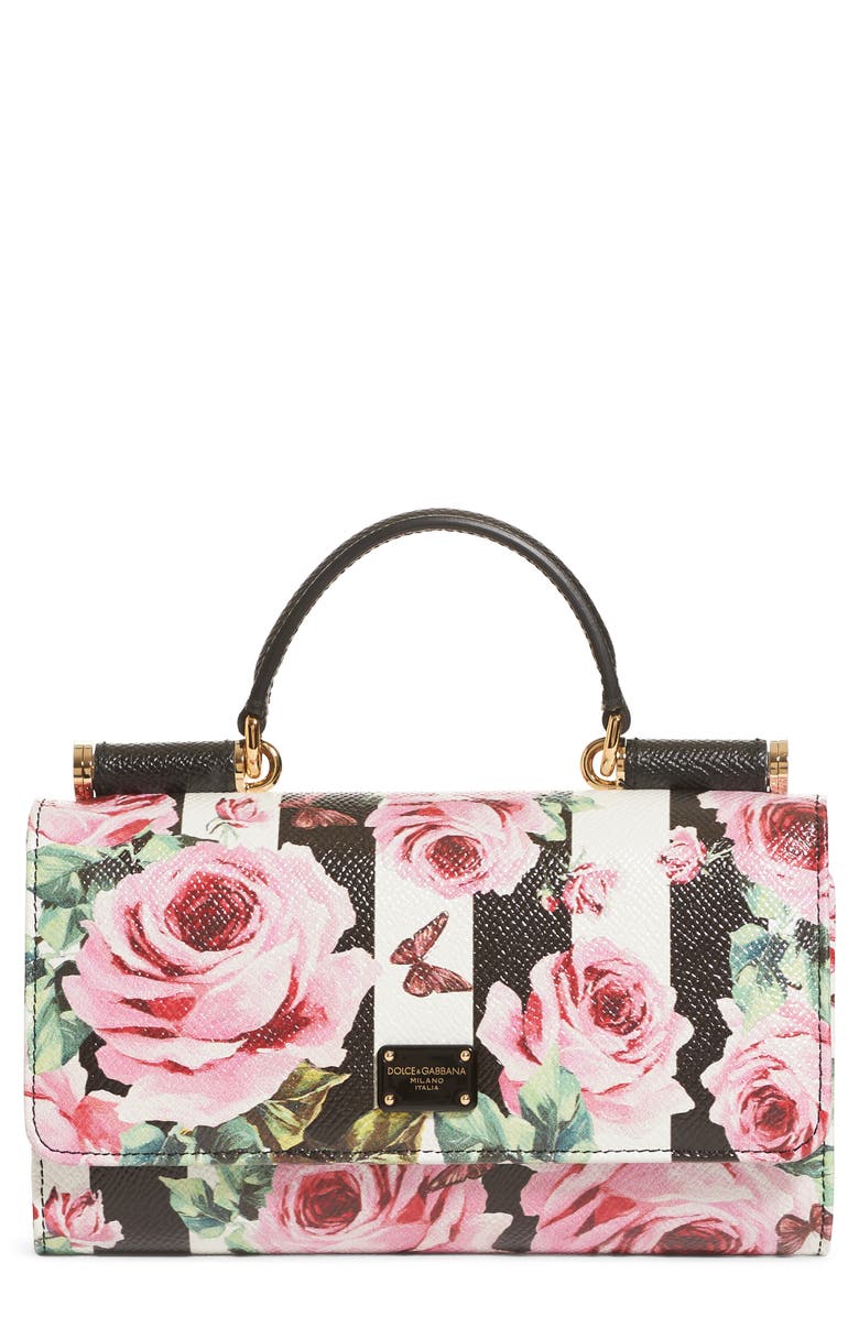Dolce&Gabbana Mini Stripe Floral Calfskin Leather Bag | Nordstrom
