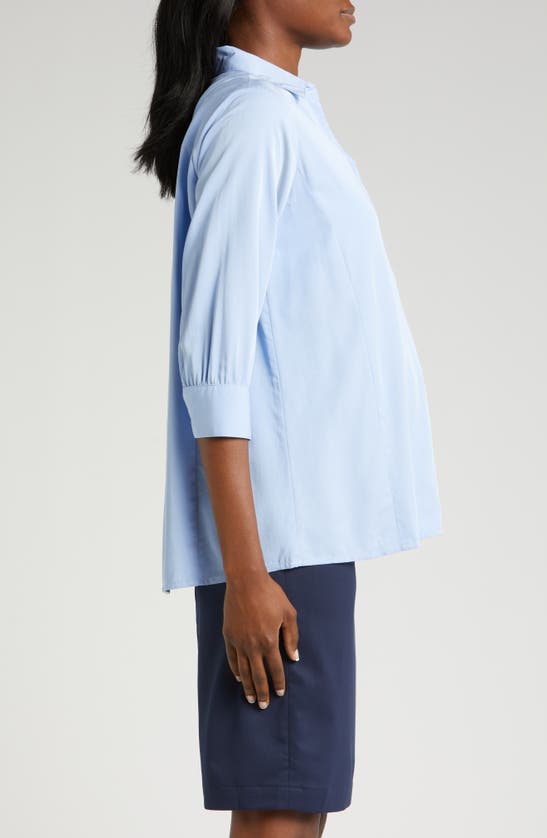 Shop Marion Three-quarter Sleeve Twill Maternity Button-up Top In Pale Blue