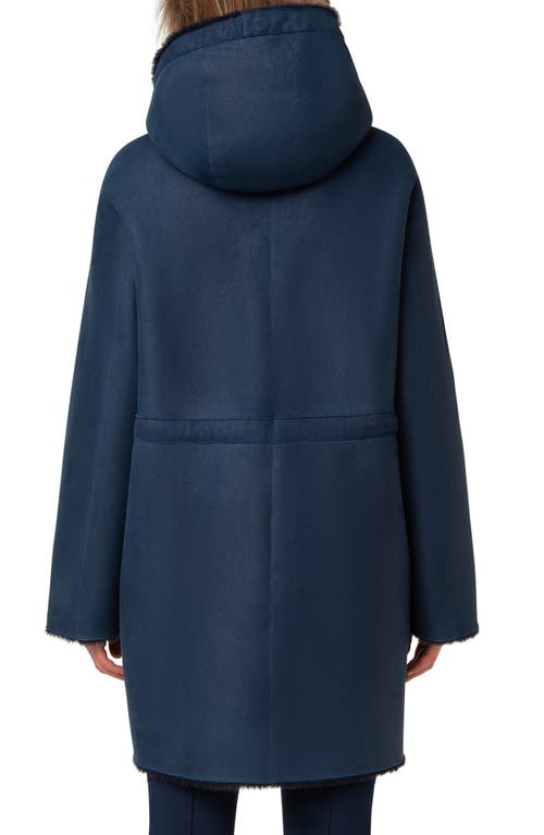 Shop Akris Punto Shearling Lined Lambskin Leather Parka In Navy