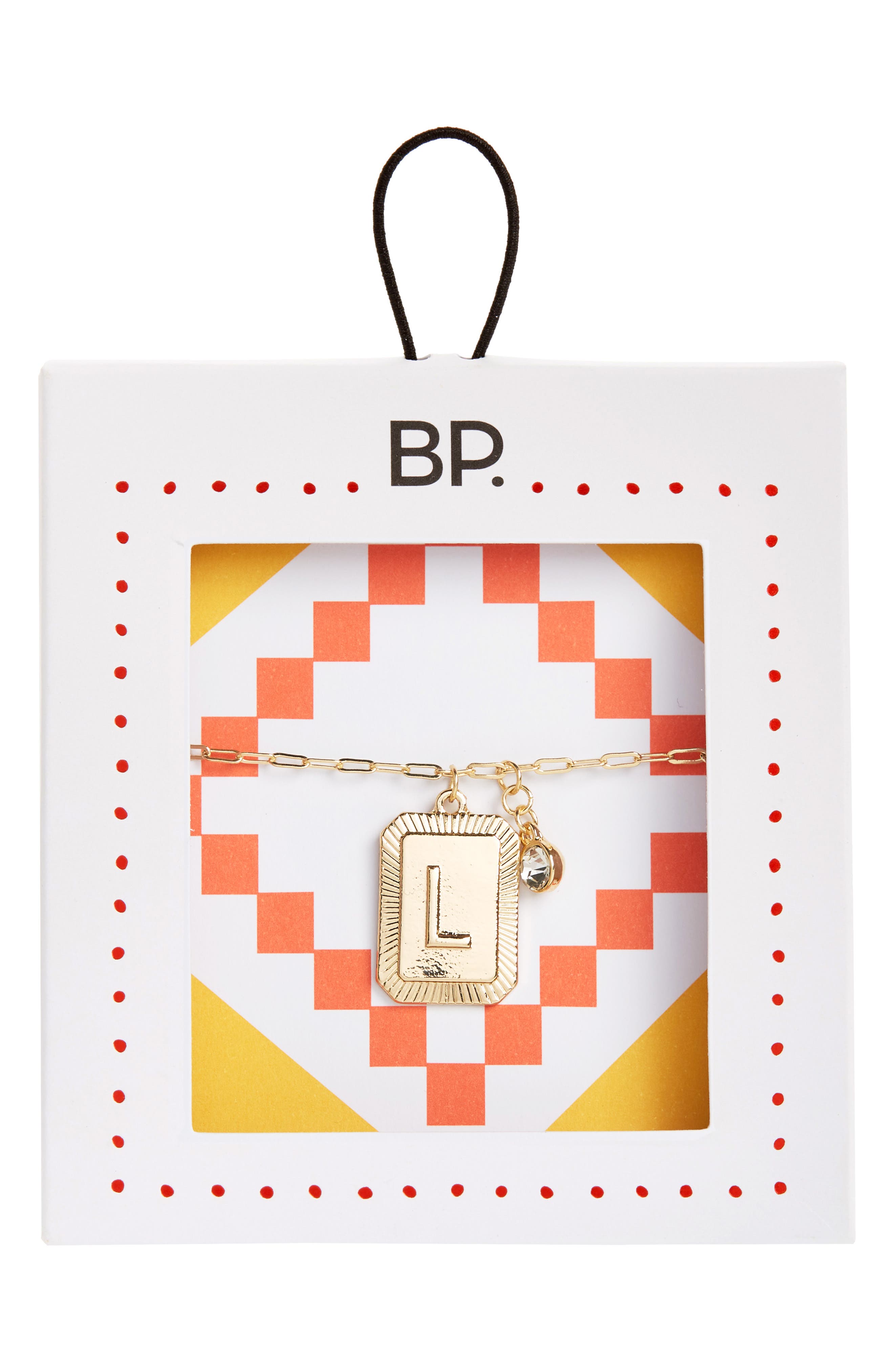BP. Initial Plaque Pendant Necklace in L- Clear- Gold