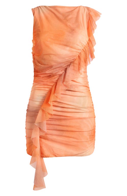 Mistress Rocks Ruffle Side Drape Sleeveless Mesh Minidress In Summer Ombre