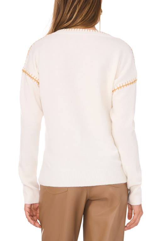 Vince Camuto Whipstitch V-neck Sweater In Antique White