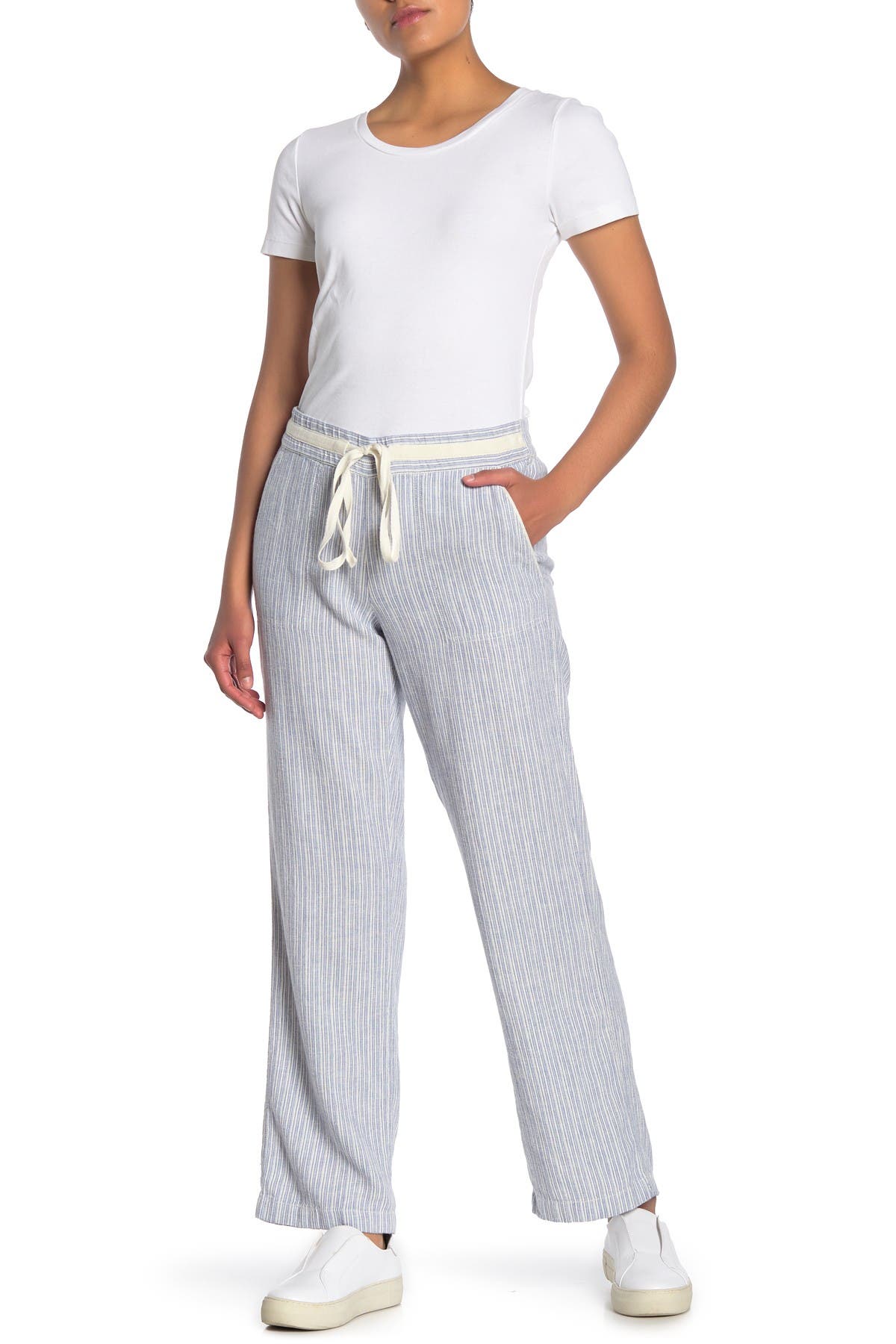 petite striped linen pants