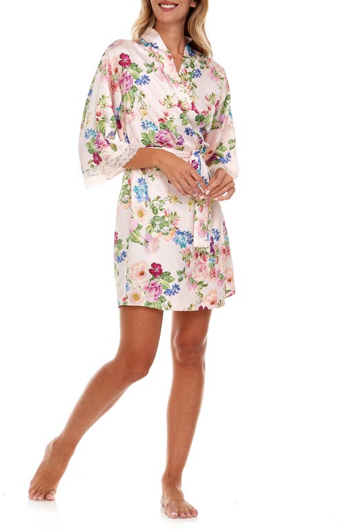 FLORA NIKROOZ FLORA NIKROOZ SABRINA FLORAL PRINT SATIN SHORT PAJAMAS & ROBE SET 