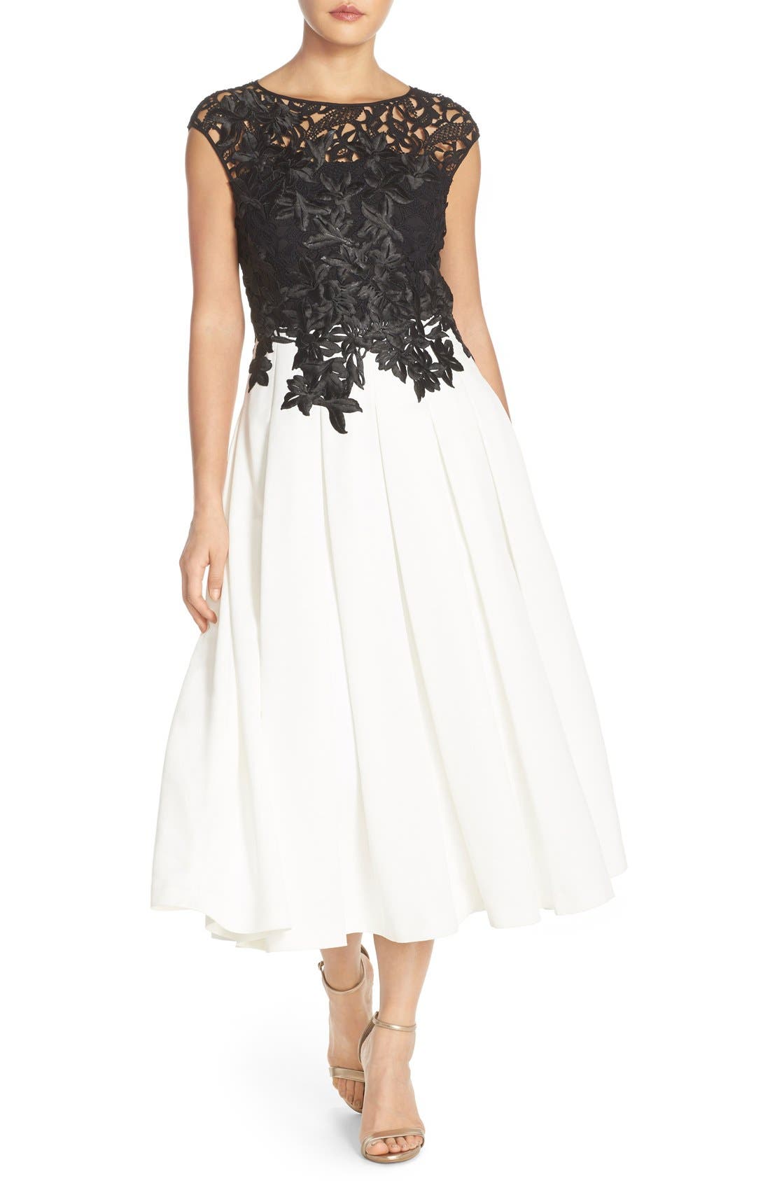 lace bodice fit and flare dress