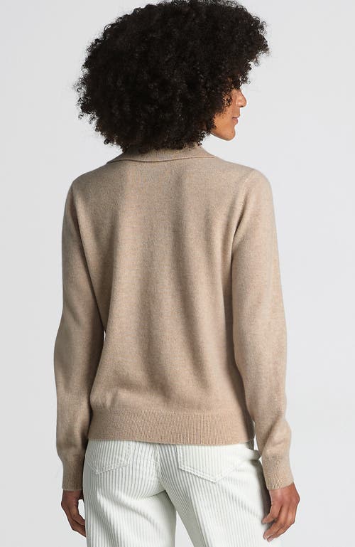 Shop Lands' End Cashmere Johnny Collar Sweater In Blush Sand Heather