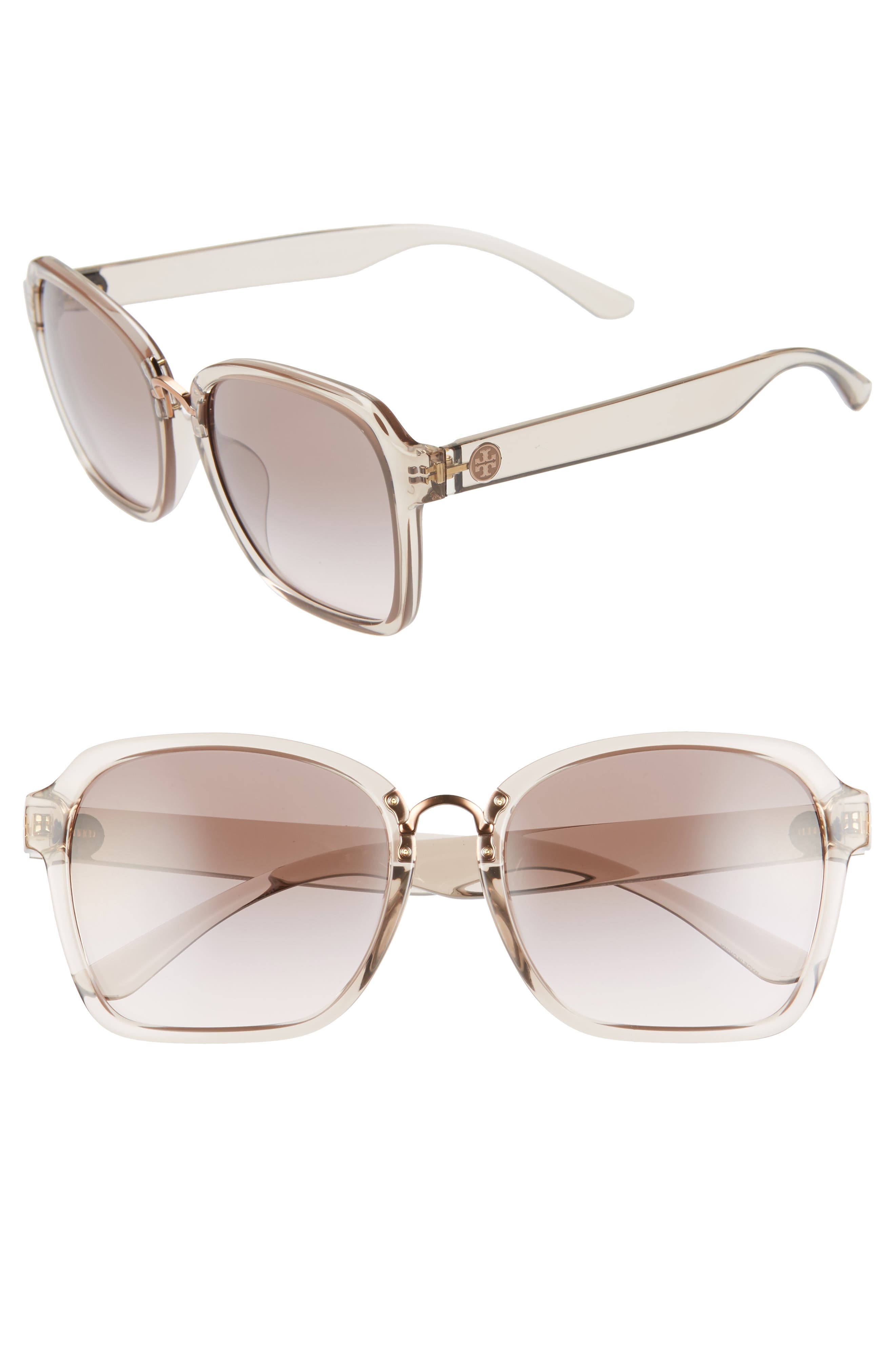 Tory Burch 57mm Gradient Square Sunglasses in Transparent Pink/Grey