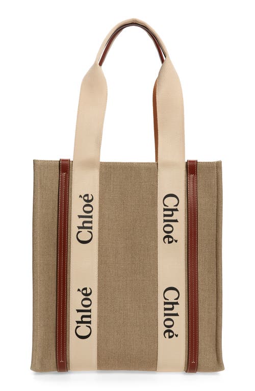 Chloé Woody Linen North/South Tote in Sepia Brown 27S