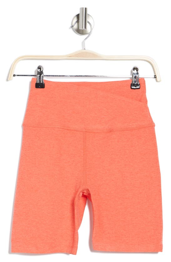 Shop Beyond Yoga At Your Leisure Space Dye High Waist Bike Shorts In Fresh Coral Heather