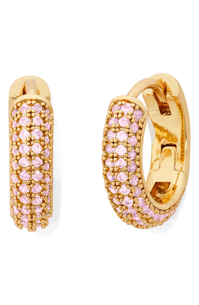 KATE SPADE NEW YORK brilliant statements pavé mini huggie hoop earrings, Main, color, PINK